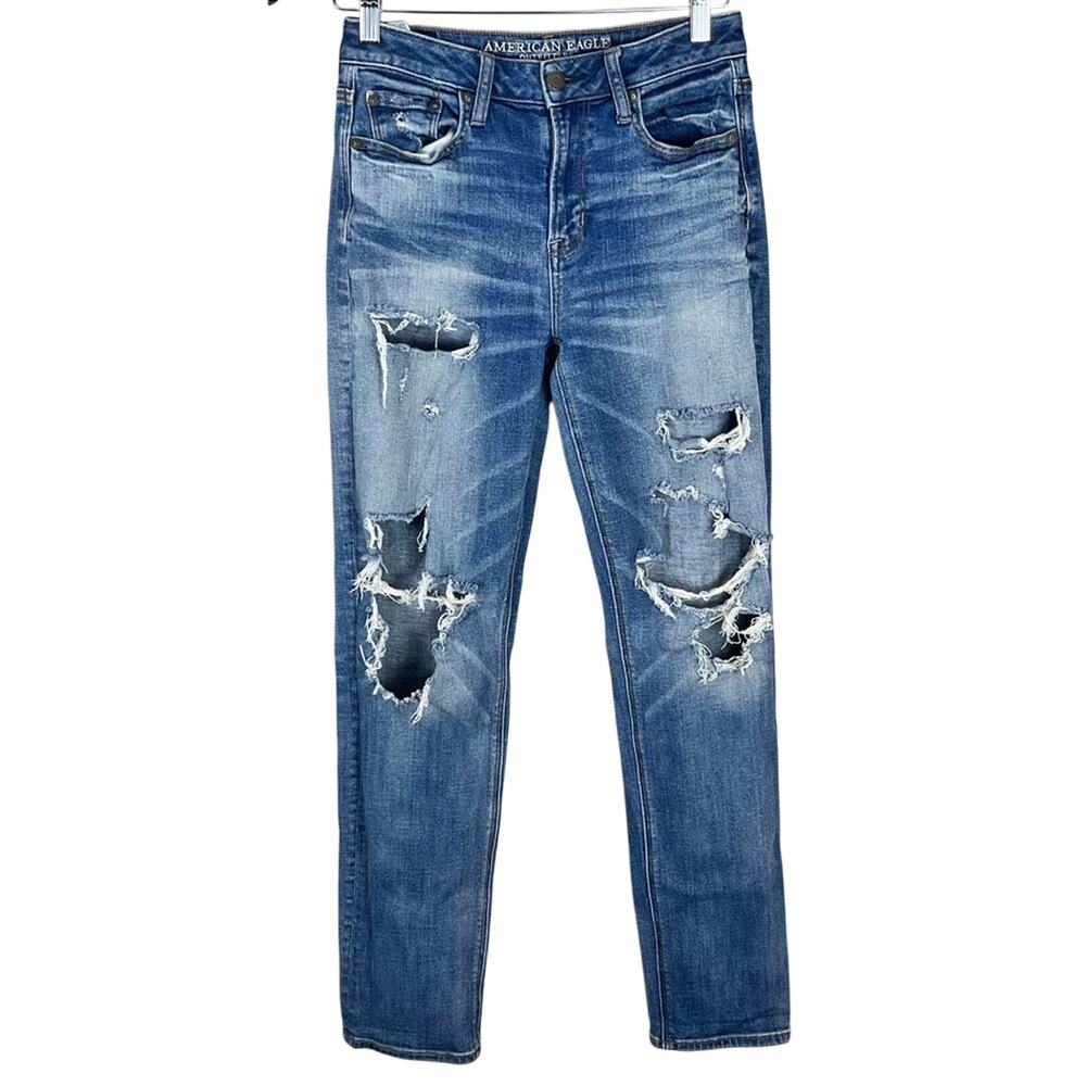 American Eagle Skinny Jeans Distressed Slim Medium Wash Rips Women's 4 Short